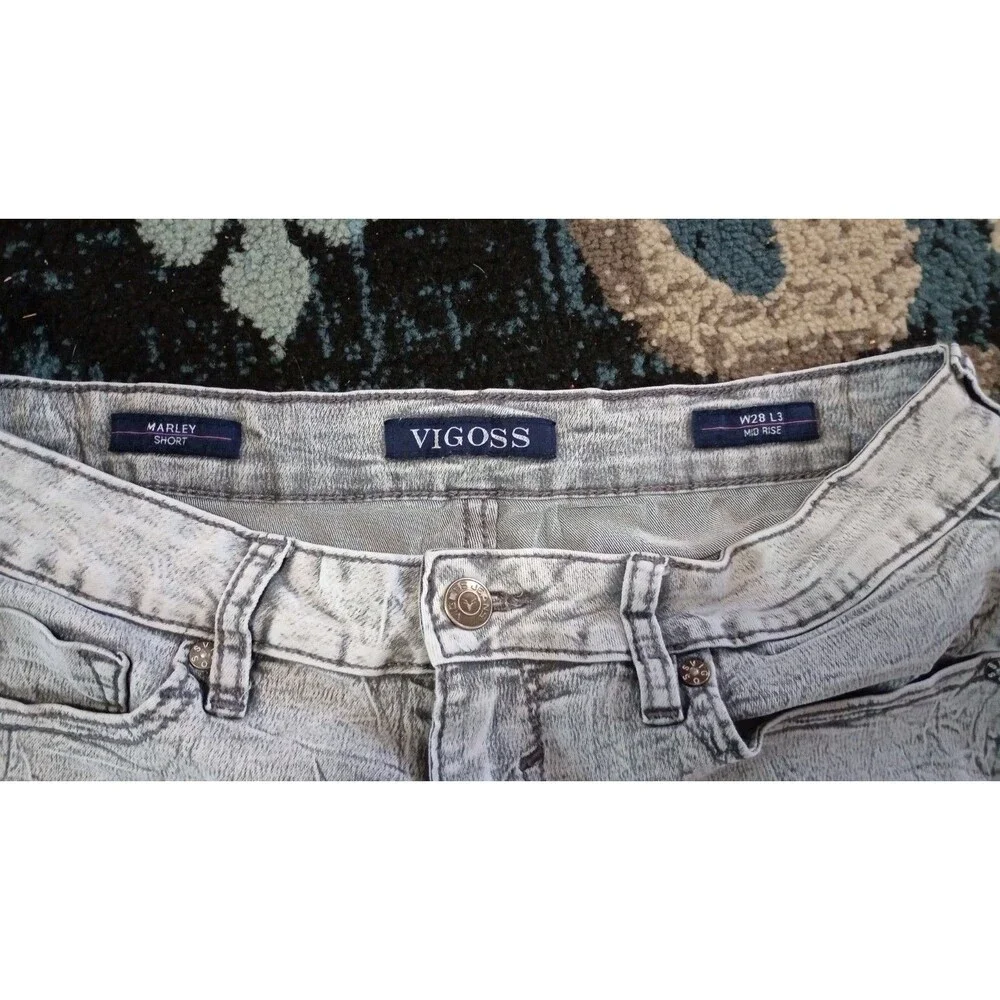 VIGOSS Womens Denim Shorts Acid Wash Distressed Marley Short Mid Rise Sz W28